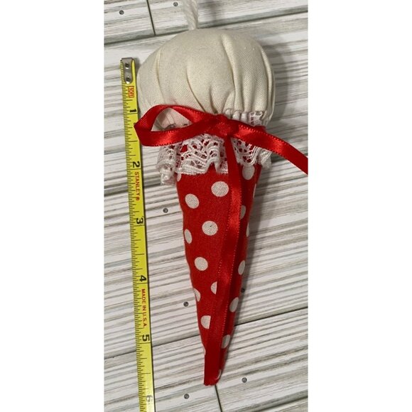 Handcrafted Polka Dot Fabric Ice Cream Cone Lace & Ribbon Embellishments 6" - Picture 4 of 4